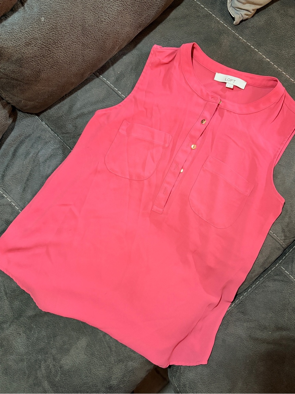 LOFT Bright Pink Sleeveless Henley Shell Top